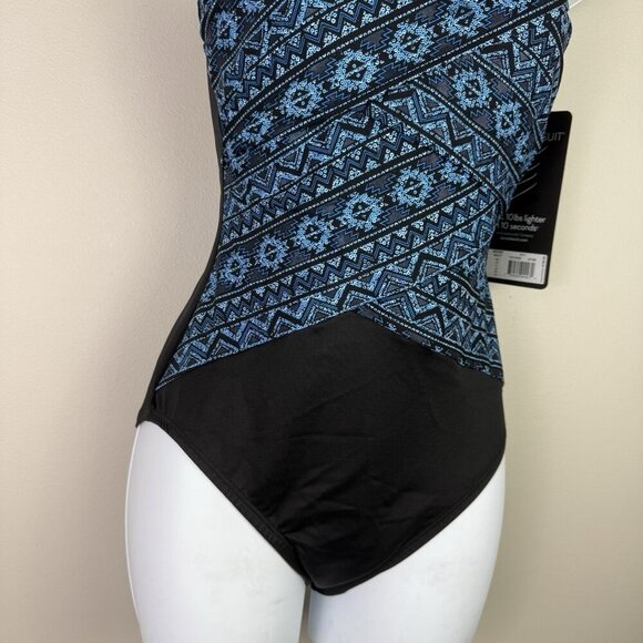 Miraclesuit One Piece Swimsuit Paillette Brio Blue Black Shaping Size 8 Slimming - Picture 5 of 8